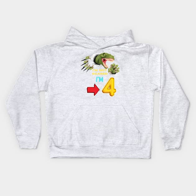 4th Birthday Dinosaur Roaring Kids Hoodie by ALBOYZ